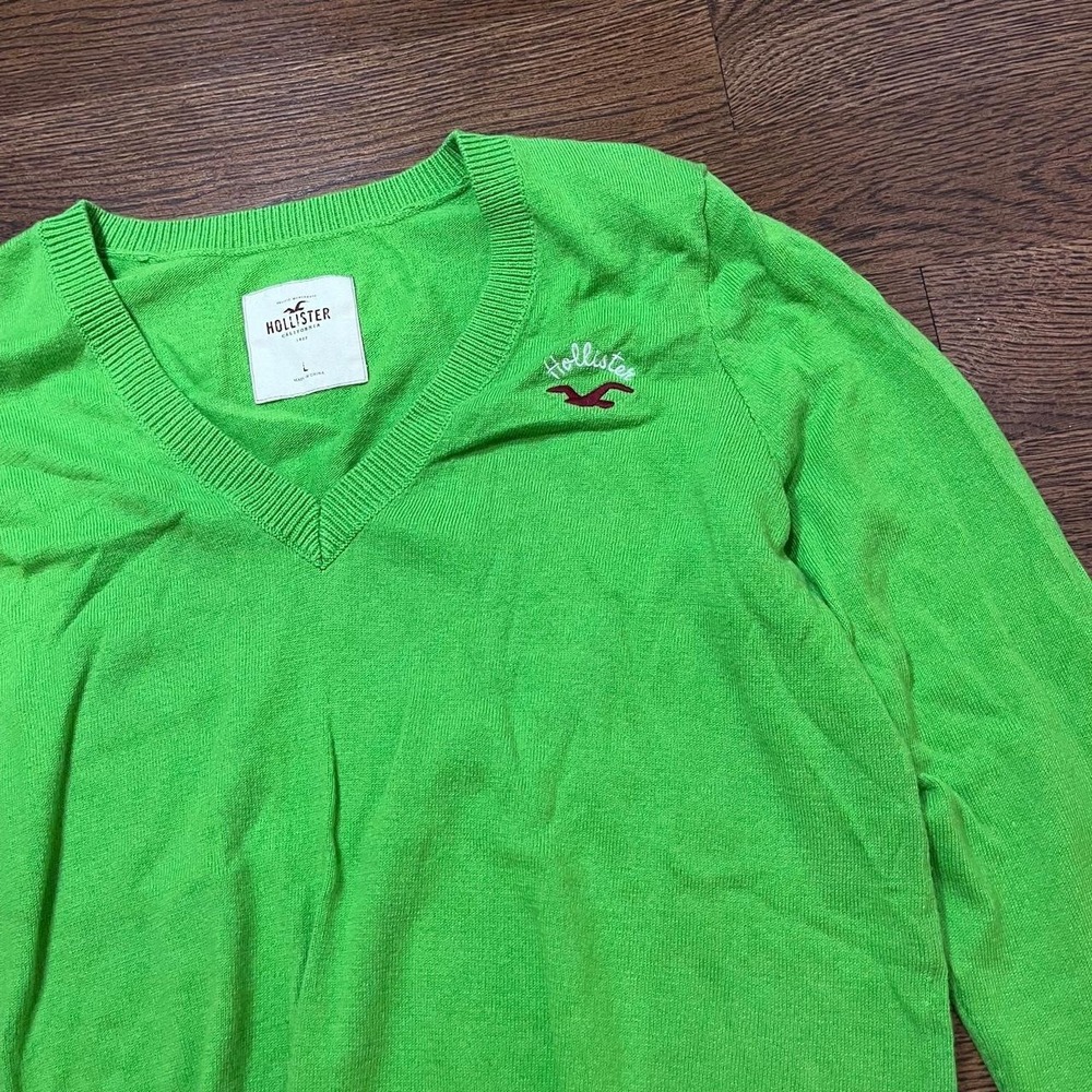 y2k vintage hollister bright green knit v neck sweater large - Picture 3 of 8